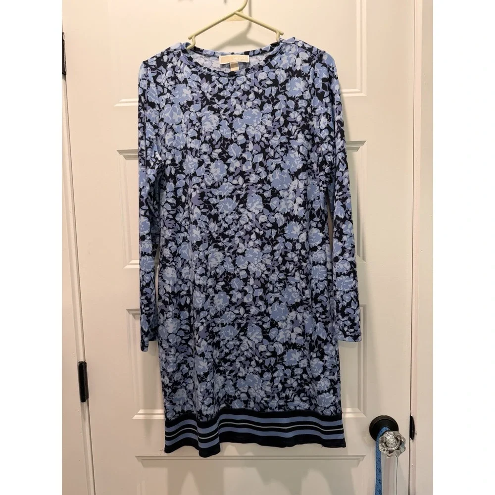 MICHAEL Michael Kors Shift Dress Sz M Blue Floral Classic Office Lightweight